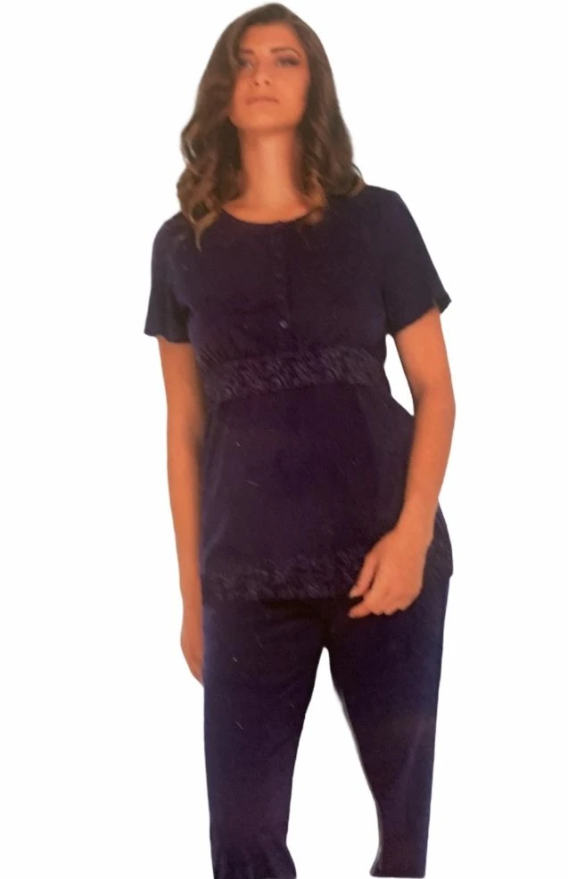 Pigiama Donna Mezza Manica Pantalone Lungo Cotone Nottingham 22851 2 Pigiama Donna Mezza Manica Pantalone Lungo Cotone Nottingham 22851 - immagine 2